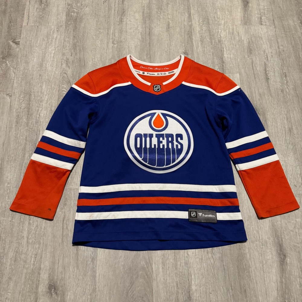 Fanatics Edmonton Oilers NHL Youth Jersey Blue Orange S/M Hockey